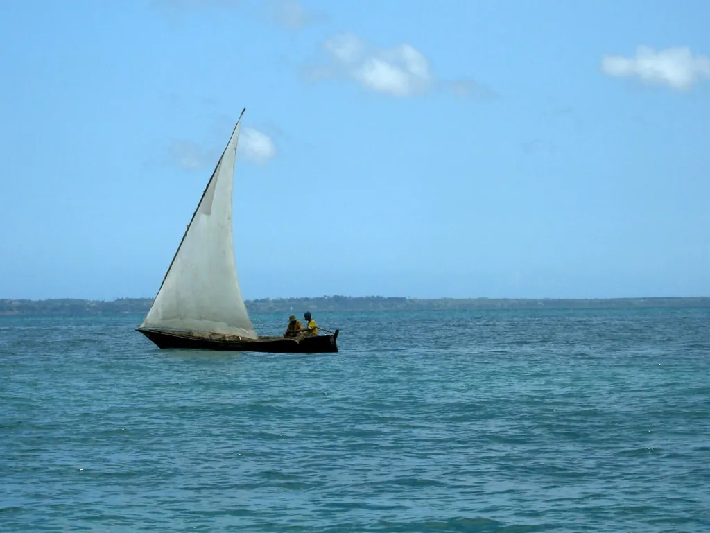 A fishing dhow under sail on a calm sea
