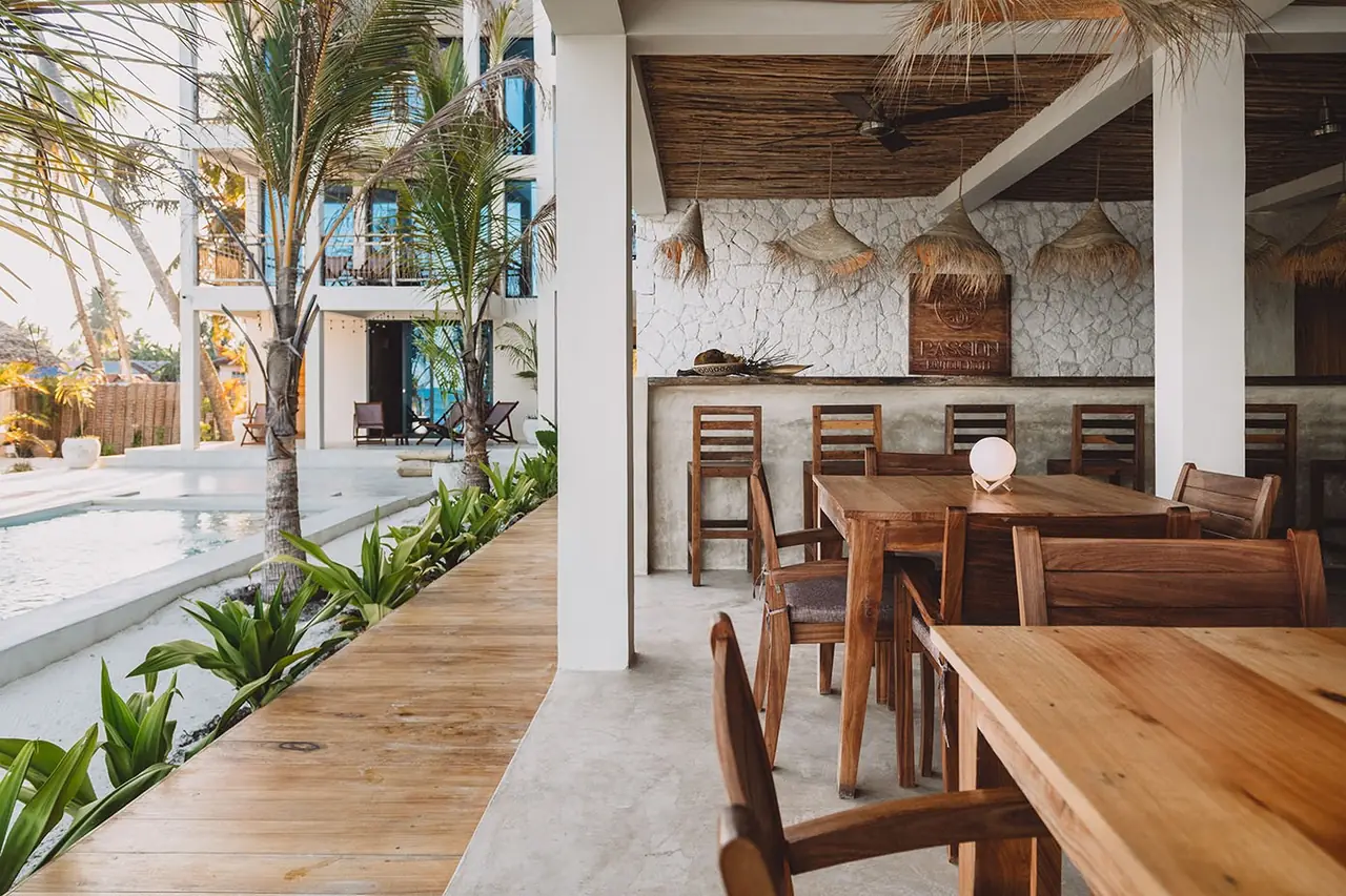 The open-air restaurant and bar beside the pool